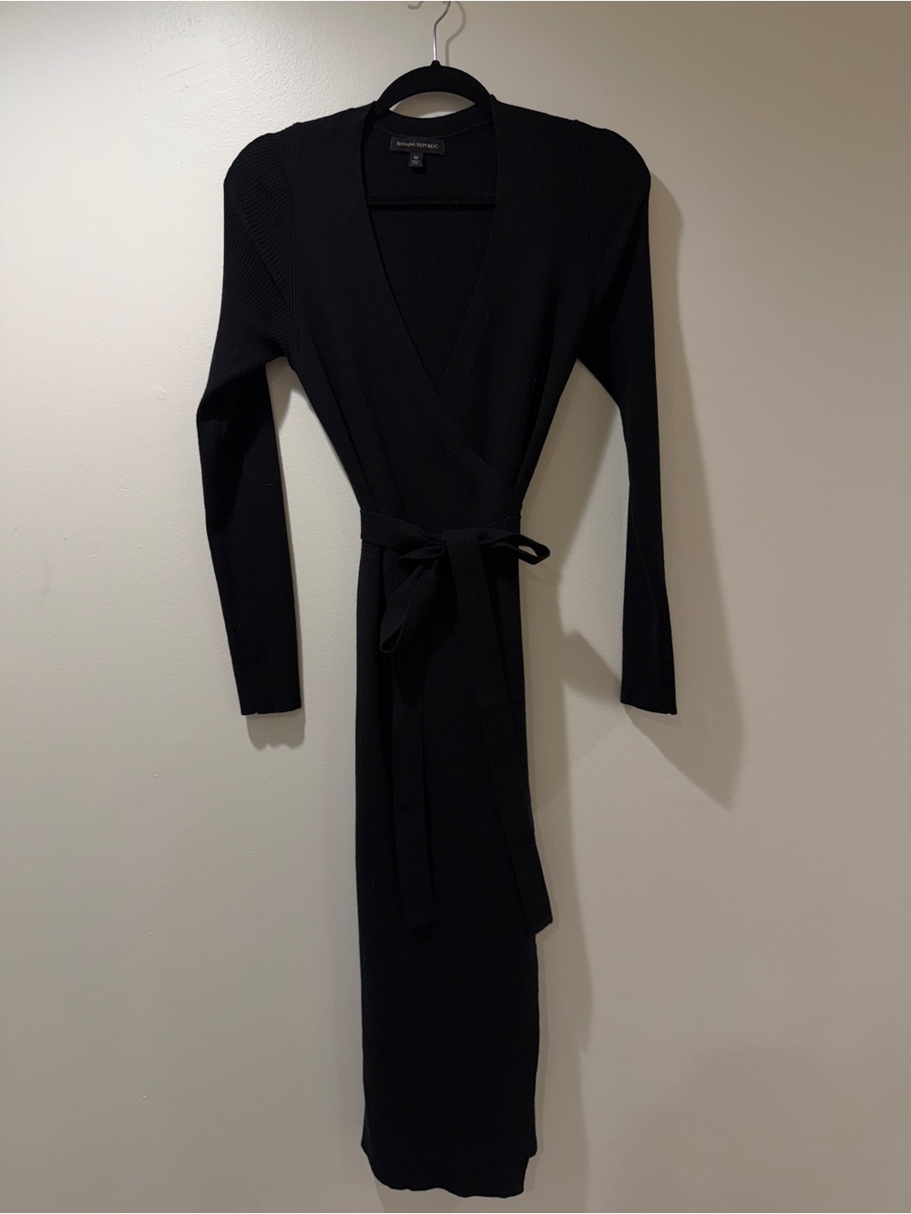 Banana Republic Black Long Sleeve Wrap Rin Knit Dress